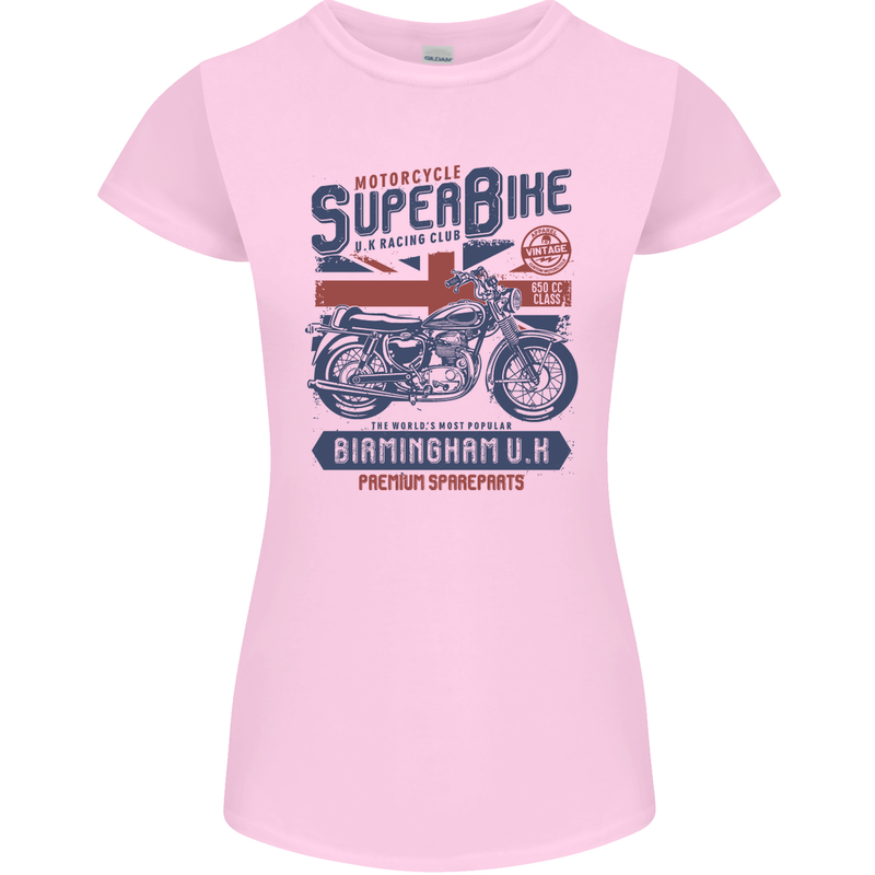 Motorcycle Superbike Birmingham U.K. Biker Womens Petite Cut T-Shirt Light Pink