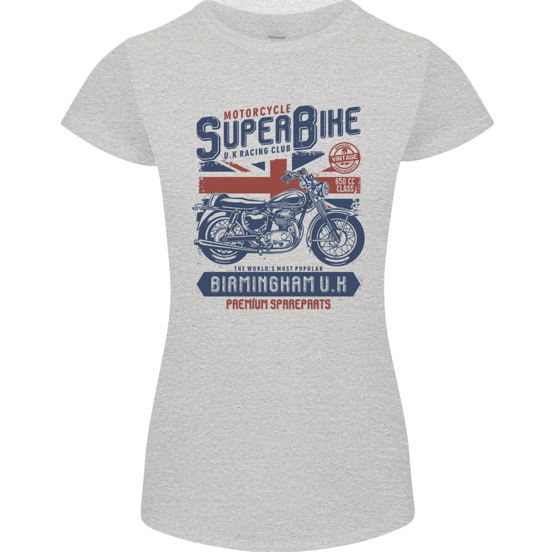 Motorcycle Superbike Birmingham U.K. Biker Womens Petite Cut T-Shirt Sports Grey
