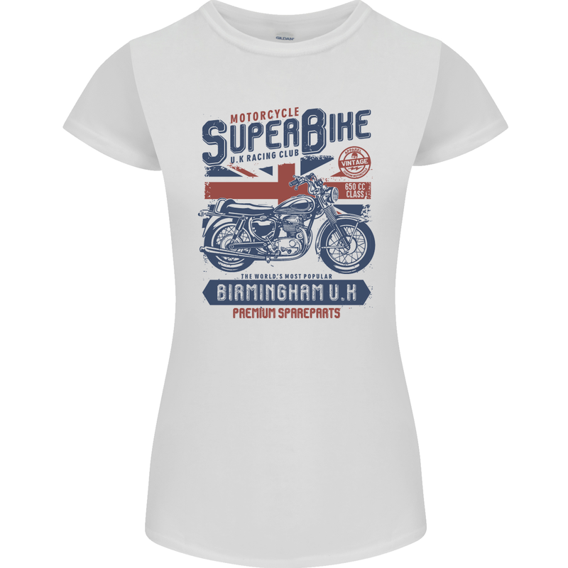 Motorcycle Superbike Birmingham U.K. Biker Womens Petite Cut T-Shirt White