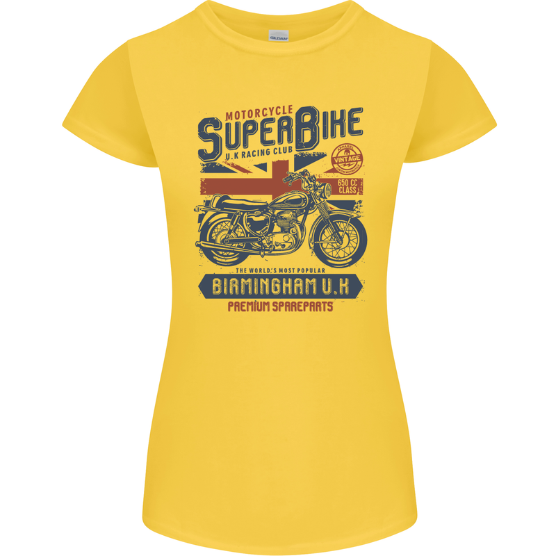Motorcycle Superbike Birmingham U.K. Biker Womens Petite Cut T-Shirt Yellow