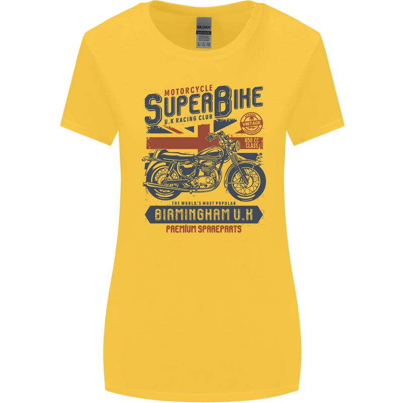 Motorcycle Superbike Birmingham U.K. Biker Womens Wider Cut T-Shirt Yellow