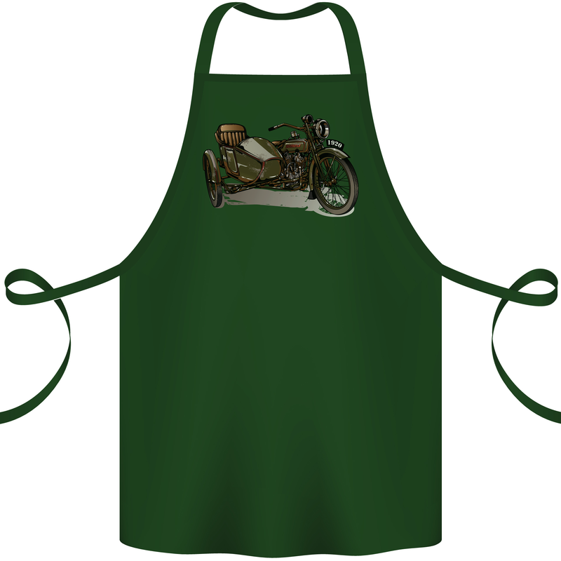 Motorcycle and Sidecar Biker Motorbike Cotton Apron 100% Organic Forest Green