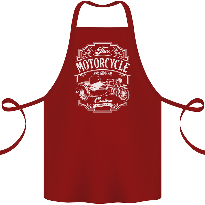 Motorcycle and Sidecar Biker Motorbike Cotton Apron 100% Organic Maroon