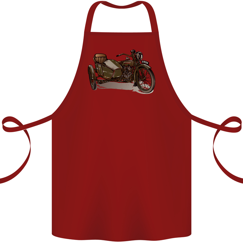 Motorcycle and Sidecar Biker Motorbike Cotton Apron 100% Organic Maroon
