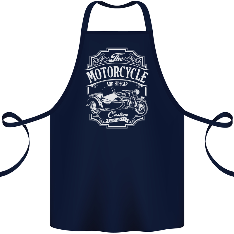 Motorcycle and Sidecar Biker Motorbike Cotton Apron 100% Organic Navy Blue