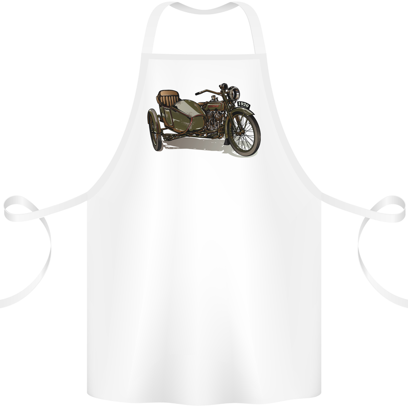 Motorcycle and Sidecar Biker Motorbike Cotton Apron 100% Organic White