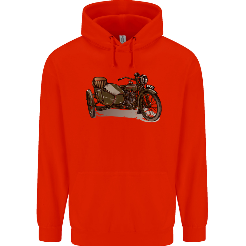 Motorcycle and Sidecar Biker Motorbike Mens 80% Cotton Hoodie Bright Red
