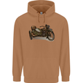 Motorcycle and Sidecar Biker Motorbike Mens 80% Cotton Hoodie Caramel Latte