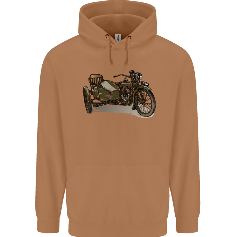 Motorcycle and Sidecar Biker Motorbike Mens 80% Cotton Hoodie Caramel Latte