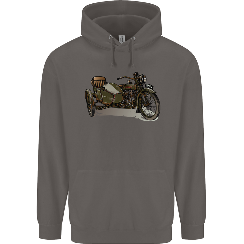 Motorcycle and Sidecar Biker Motorbike Mens 80% Cotton Hoodie Charcoal