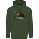 Motorcycle and Sidecar Biker Motorbike Mens 80% Cotton Hoodie Forest Green