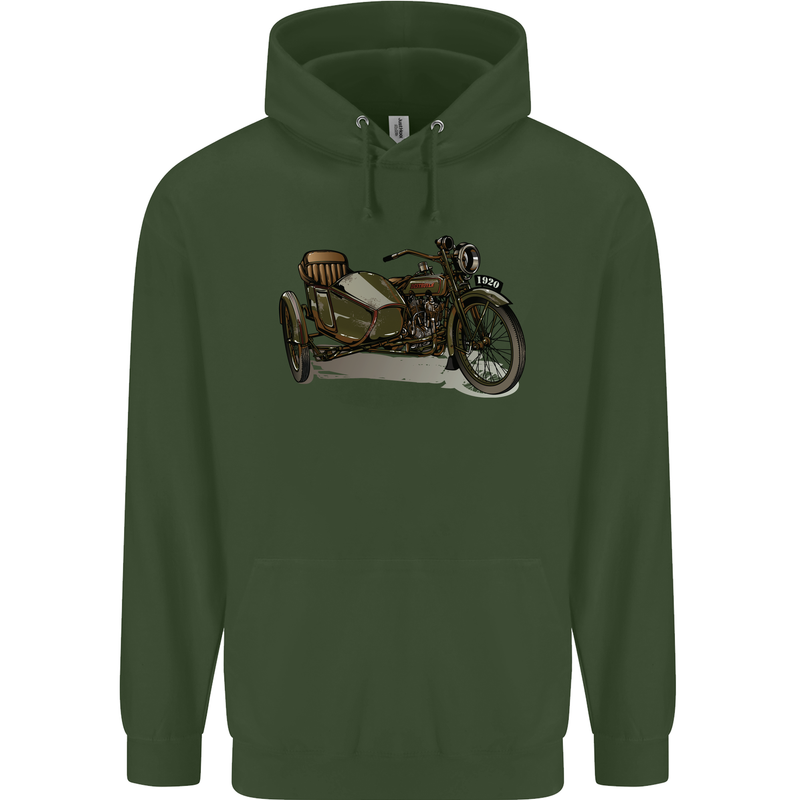 Motorcycle and Sidecar Biker Motorbike Mens 80% Cotton Hoodie Forest Green