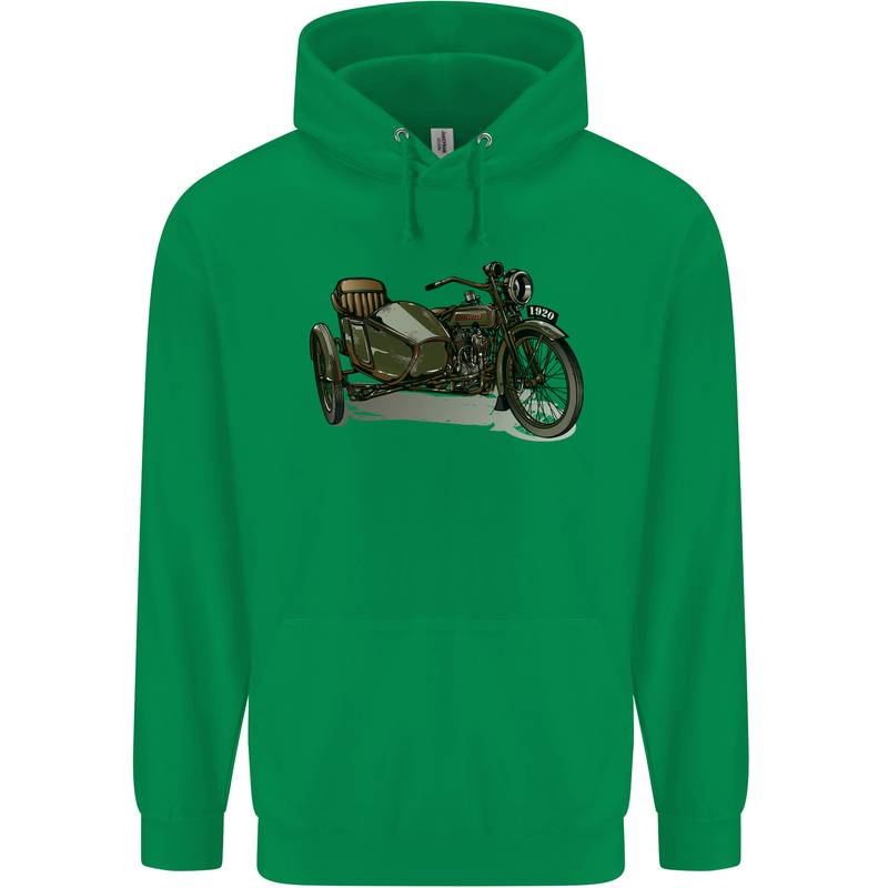 Motorcycle and Sidecar Biker Motorbike Mens 80% Cotton Hoodie Irish Green