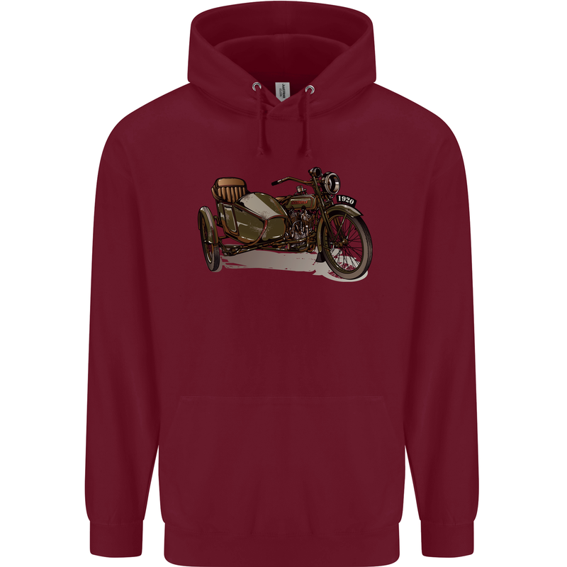 Motorcycle and Sidecar Biker Motorbike Mens 80% Cotton Hoodie Maroon