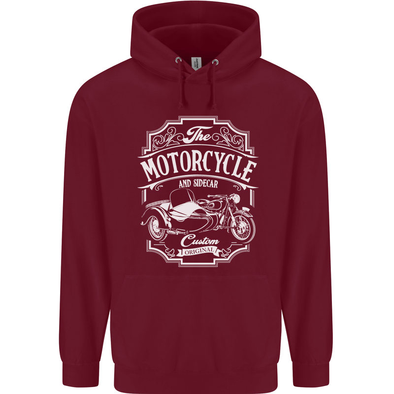 Motorcycle and Sidecar Biker Motorbike Mens 80% Cotton Hoodie Maroon