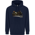 Motorcycle and Sidecar Biker Motorbike Mens 80% Cotton Hoodie Navy Blue