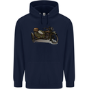 Motorcycle and Sidecar Biker Motorbike Mens 80% Cotton Hoodie Navy Blue