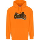 Motorcycle and Sidecar Biker Motorbike Mens 80% Cotton Hoodie Orange
