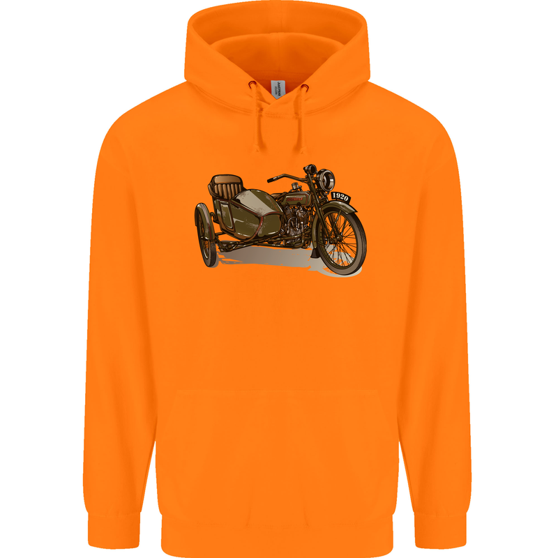Motorcycle and Sidecar Biker Motorbike Mens 80% Cotton Hoodie Orange