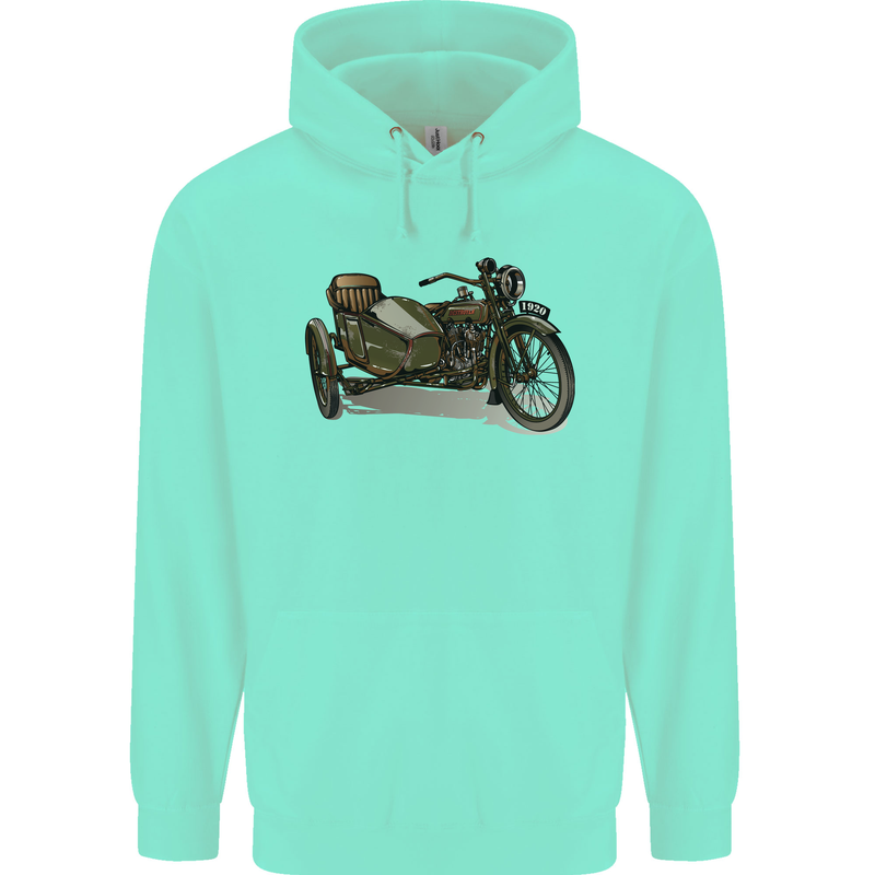 Motorcycle and Sidecar Biker Motorbike Mens 80% Cotton Hoodie Peppermint