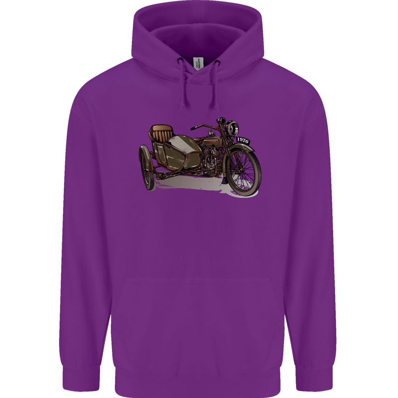 Motorcycle and Sidecar Biker Motorbike Mens 80% Cotton Hoodie Purple