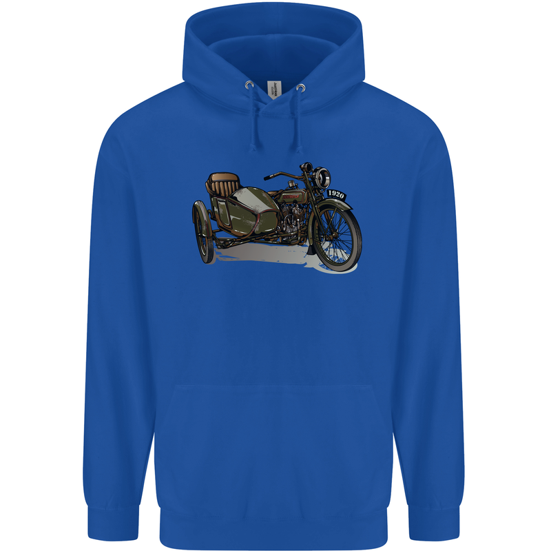 Motorcycle and Sidecar Biker Motorbike Mens 80% Cotton Hoodie Royal Blue