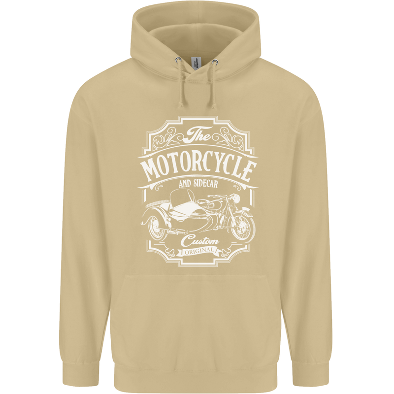 Motorcycle and Sidecar Biker Motorbike Mens 80% Cotton Hoodie Sand