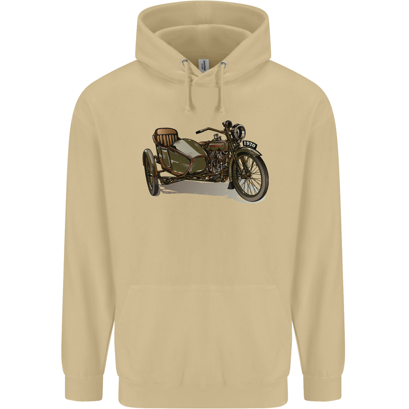 Motorcycle and Sidecar Biker Motorbike Mens 80% Cotton Hoodie Sand