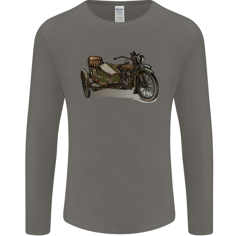 Motorcycle and Sidecar Biker Motorbike Mens Long Sleeve T-Shirt Charcoal