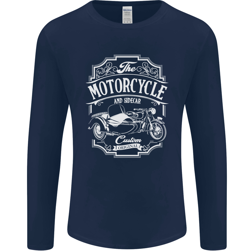Motorcycle and Sidecar Biker Motorbike Mens Long Sleeve T-Shirt Navy Blue