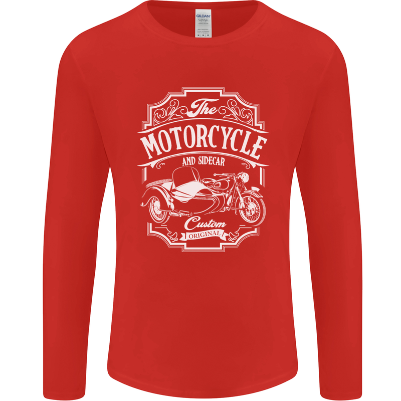 Motorcycle and Sidecar Biker Motorbike Mens Long Sleeve T-Shirt Red