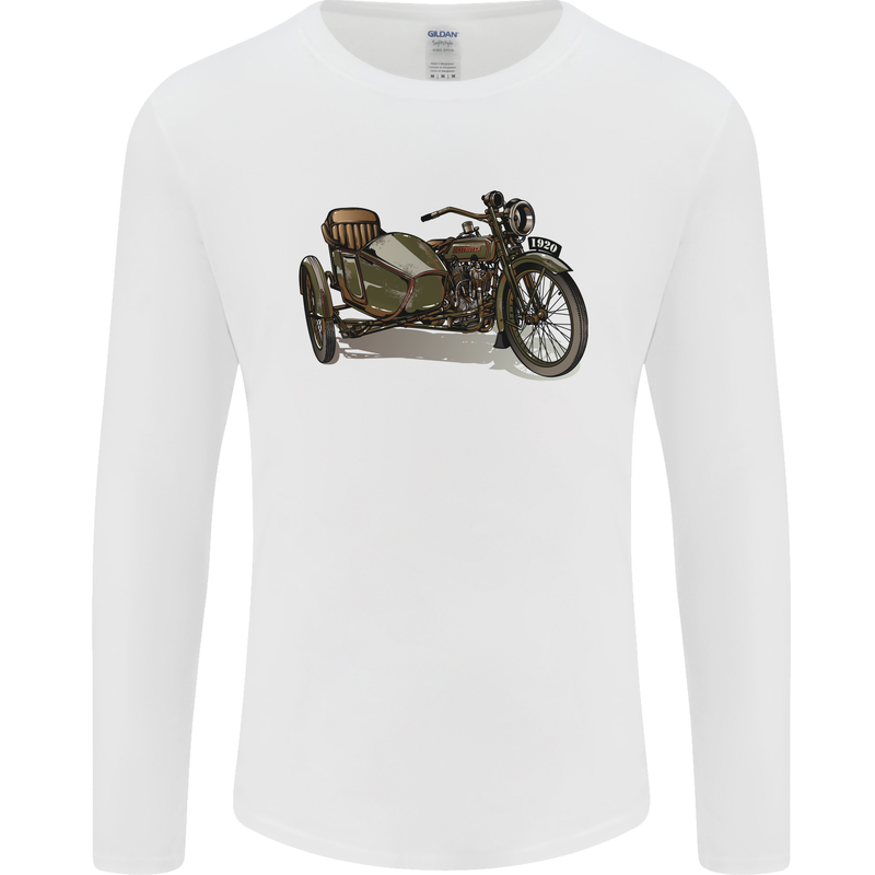 Motorcycle and Sidecar Biker Motorbike Mens Long Sleeve T-Shirt White