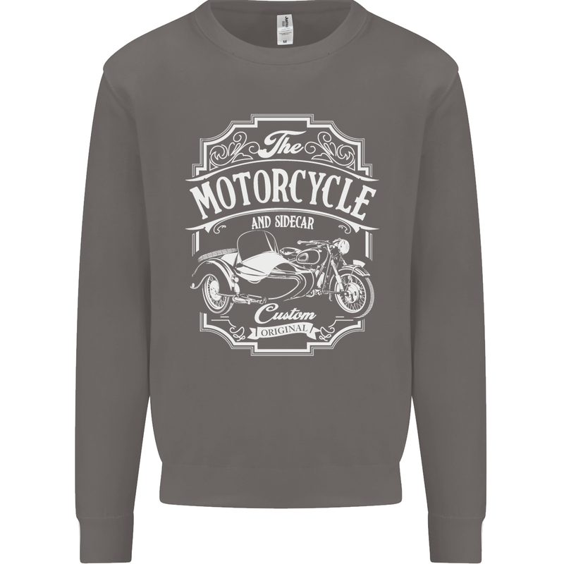 Motorcycle and Sidecar Biker Motorbike Mens Sweatshirt Jumper Charcoal