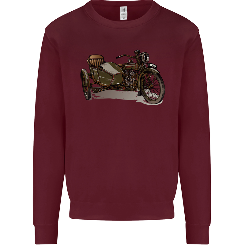 Motorcycle and Sidecar Biker Motorbike Mens Sweatshirt Jumper Maroon