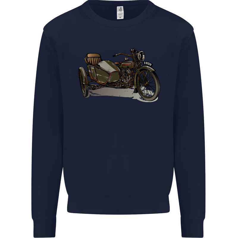 Motorcycle and Sidecar Biker Motorbike Mens Sweatshirt Jumper Navy Blue