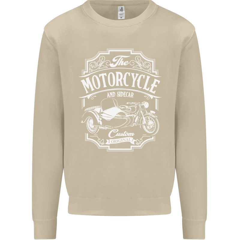Motorcycle and Sidecar Biker Motorbike Mens Sweatshirt Jumper Sand