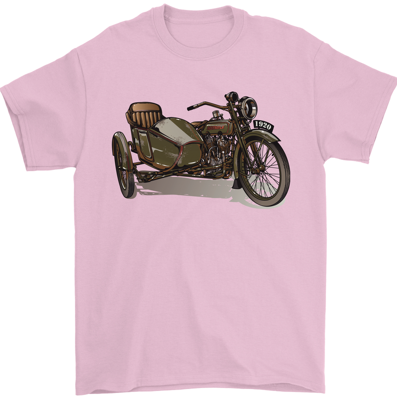 Motorcycle and Sidecar Biker Motorbike Mens T-Shirt Cotton Gildan Light Pink