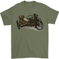 Motorcycle and Sidecar Biker Motorbike Mens T-Shirt Cotton Gildan Military Green