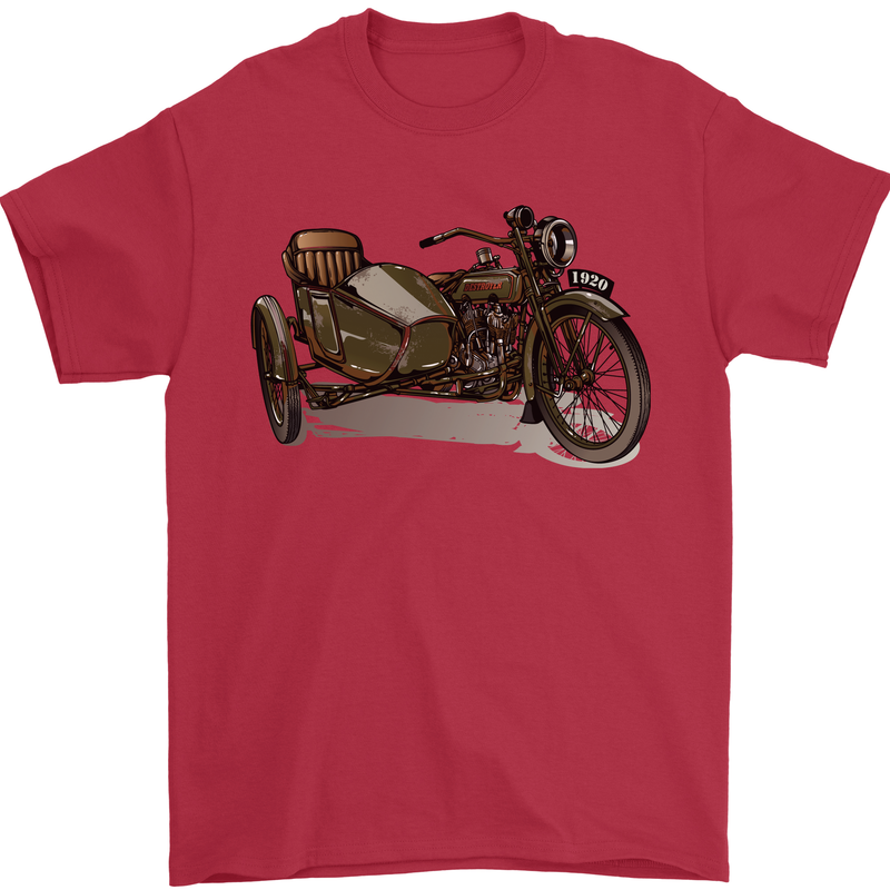 Motorcycle and Sidecar Biker Motorbike Mens T-Shirt Cotton Gildan Red
