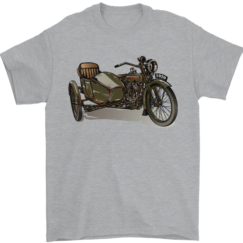 Motorcycle and Sidecar Biker Motorbike Mens T-Shirt Cotton Gildan Sports Grey