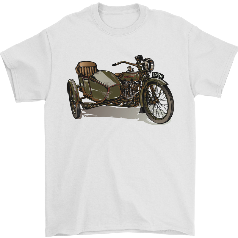 Motorcycle and Sidecar Biker Motorbike Mens T-Shirt Cotton Gildan White