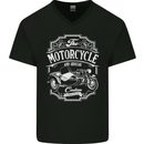 Motorcycle and Sidecar Biker Motorbike Mens V-Neck Cotton T-Shirt Black