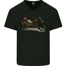 Motorcycle and Sidecar Biker Motorbike Mens V-Neck Cotton T-Shirt Black