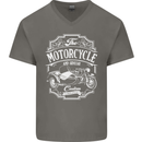 Motorcycle and Sidecar Biker Motorbike Mens V-Neck Cotton T-Shirt Charcoal