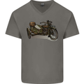 Motorcycle and Sidecar Biker Motorbike Mens V-Neck Cotton T-Shirt Charcoal
