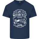 Motorcycle and Sidecar Biker Motorbike Mens V-Neck Cotton T-Shirt Navy Blue