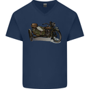 Motorcycle and Sidecar Biker Motorbike Mens V-Neck Cotton T-Shirt Navy Blue