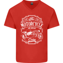 Motorcycle and Sidecar Biker Motorbike Mens V-Neck Cotton T-Shirt Red