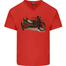 Motorcycle and Sidecar Biker Motorbike Mens V-Neck Cotton T-Shirt Red