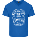 Motorcycle and Sidecar Biker Motorbike Mens V-Neck Cotton T-Shirt Royal Blue